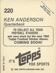 1982 Topps - Coming Soon Stickers #220 Ken Anderson Back