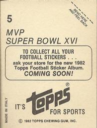 1982 Topps - Coming Soon Stickers #5 MVP Super Bowl XVI Back