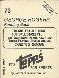 1982 Topps - Coming Soon Stickers #73 George Rogers Back