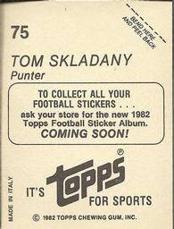 1982 Topps - Coming Soon Stickers #75 Tom Skladany Back