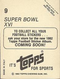 1982 Topps - Coming Soon Stickers #9 Super Bowl XVI Back