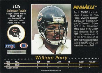 1993 Pinnacle #105 William Perry Back