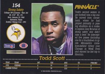 1993 Pinnacle #154 Todd Scott Back