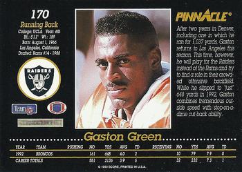 1993 Pinnacle #170 Gaston Green Back