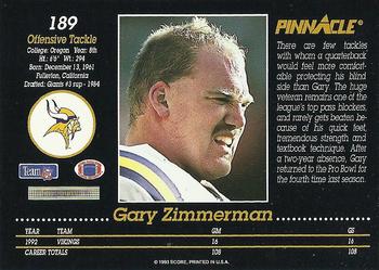1993 Pinnacle #189 Gary Zimmerman Back