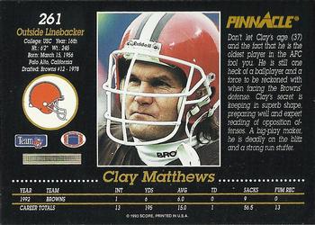 1993 Pinnacle #261 Clay Matthews Back