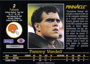 1993 Pinnacle #2 Tommy Vardell Back