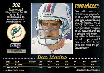 1993 Pinnacle #302 Dan Marino Back