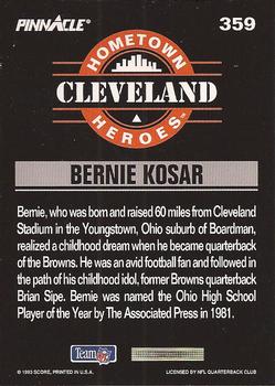 1993 Pinnacle #359 Bernie Kosar Back