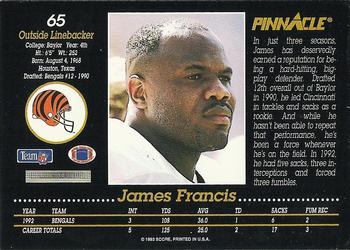 1993 Pinnacle #65 James Francis Back