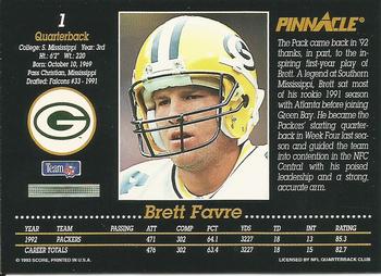1993 Pinnacle #1 Brett Favre Back