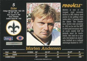 1993 Pinnacle #5 Morten Andersen Back