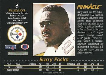 1993 Pinnacle #6 Barry Foster Back
