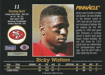 1993 Pinnacle #11 Ricky Watters Back