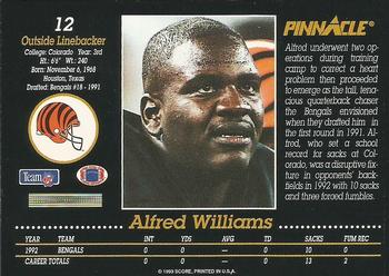 1993 Pinnacle #12 Alfred Williams Back