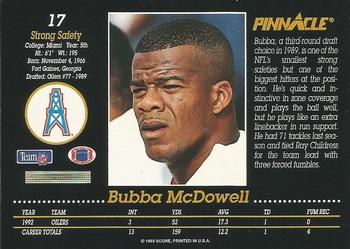 1993 Pinnacle #17 Bubba McDowell Back