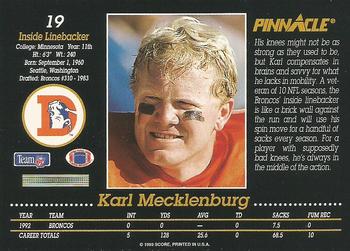 1993 Pinnacle #19 Karl Mecklenburg Back