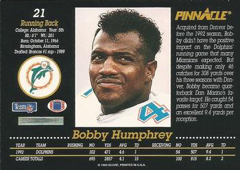 1993 Pinnacle #21 Bobby Humphrey Back