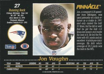 1993 Pinnacle #27 Jon Vaughn Back