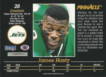 1993 Pinnacle #28 James Hasty Back