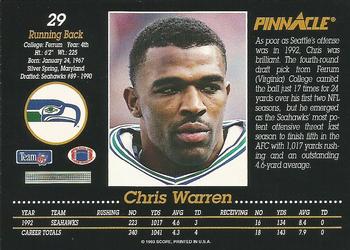 1993 Pinnacle #29 Chris Warren Back