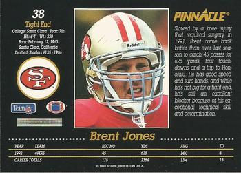 1993 Pinnacle #38 Brent Jones Back
