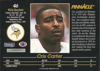 1993 Pinnacle #46 Cris Carter Back