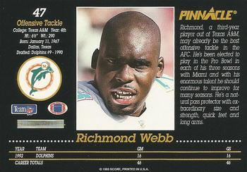 1993 Pinnacle #47 Richmond Webb Back