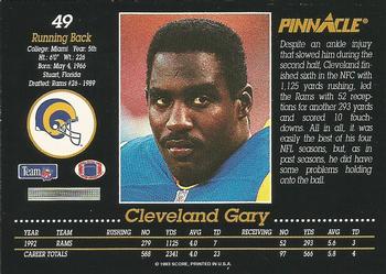 1993 Pinnacle #49 Cleveland Gary Back