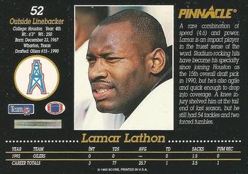 1993 Pinnacle #52 Lamar Lathon Back