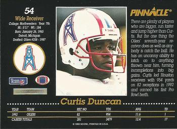 1993 Pinnacle #54 Curtis Duncan Back