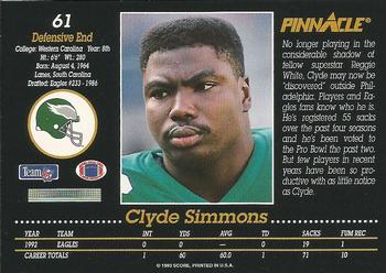 1993 Pinnacle #61 Clyde Simmons Back