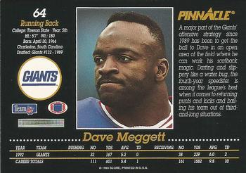 1993 Pinnacle #64 Dave Meggett Back