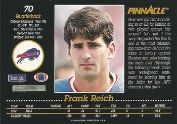 1993 Pinnacle #70 Frank Reich Back