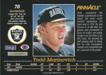 1993 Pinnacle #78 Todd Marinovich Back
