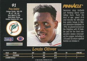 1993 Pinnacle #91 Louis Oliver Back