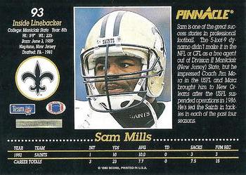 1993 Pinnacle #93 Sam Mills Back