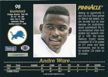 1993 Pinnacle #98 Andre Ware Back