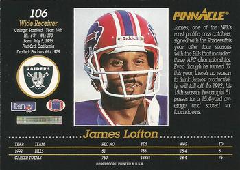 1993 Pinnacle #106 James Lofton Back