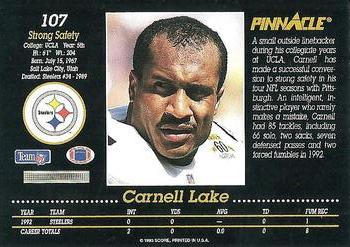 1993 Pinnacle #107 Carnell Lake Back