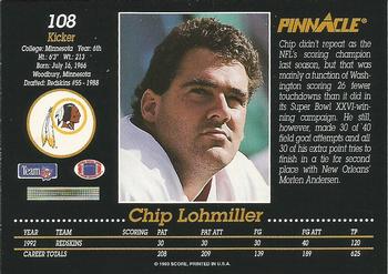 1993 Pinnacle #108 Chip Lohmiller Back