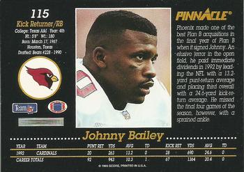 1993 Pinnacle #115 Johnny Bailey Back