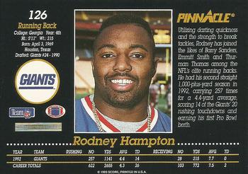1993 Pinnacle #126 Rodney Hampton Back