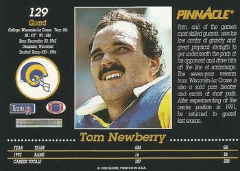 1993 Pinnacle #129 Tom Newberry Back