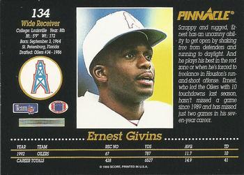 1993 Pinnacle #134 Ernest Givins Back