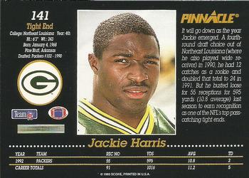 1993 Pinnacle #141 Jackie Harris Back