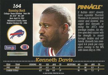 1993 Pinnacle #164 Kenneth Davis Back