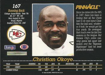 1993 Pinnacle #167 Christian Okoye Back