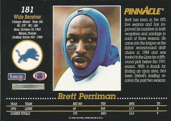1993 Pinnacle #181 Brett Perriman Back