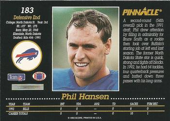 Phil Hansen - Buffalo Bills - 1991 Score Card #75T - Dragon Sports